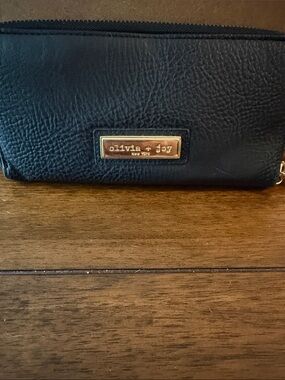 Olivia + Joy Black Wallet with Gold Plaque Accent
